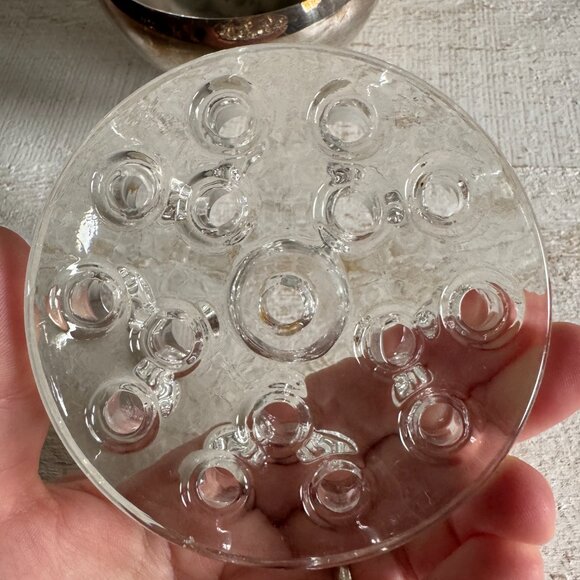 Vintage Silver Plated Small Bowl with Glass Flower Frog Insert - Picture 5 of 8